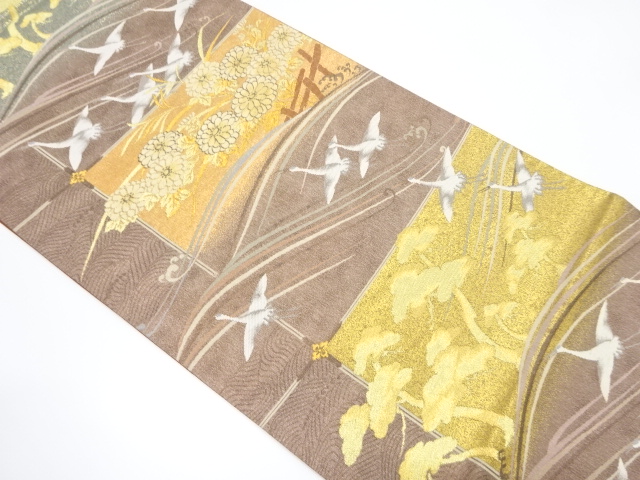 JAPANESE FUKURO OBI / WOVEN CRANES / BY IZUKURA